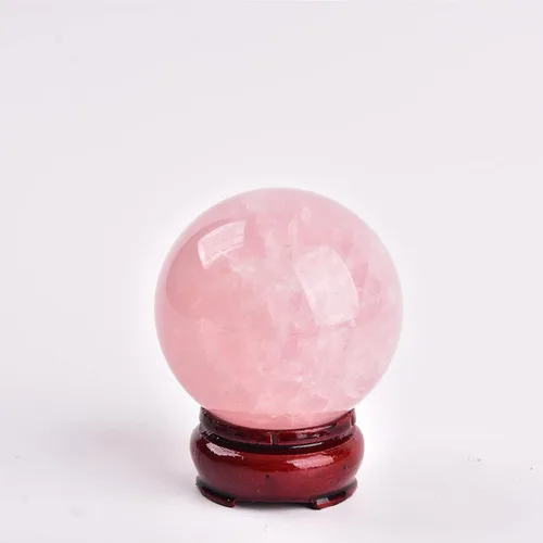 JIC Gem Bola de Cristal Curativo Mágico de Cuarzo Rosa Natural de 2.9 Pulgadas Esfera Ornamental con Soporte de Madera para Decoración, Meditación,