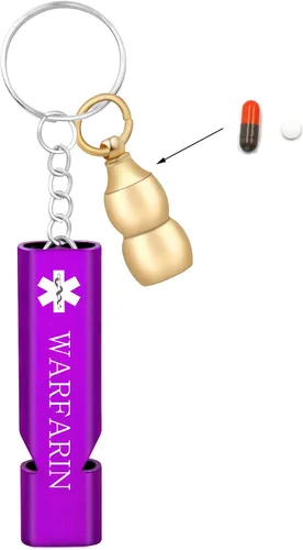 Miniatura 10 de Llavero médico de emergencia con silbato de seguridad fuerte y pastillero, herramienta de alerta EDC para personas mayores, adultos, uso al aire