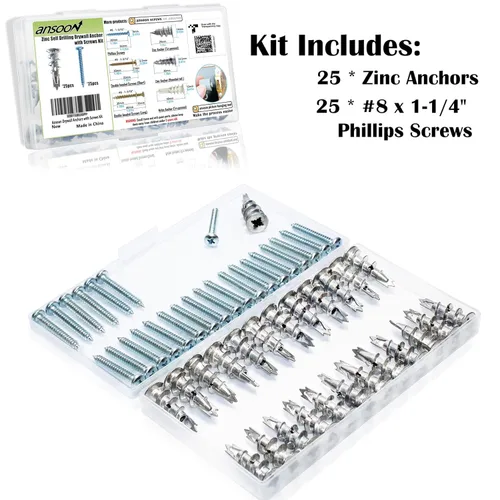 Miniatura 7 de Kit de anclajes de yeso autoperforantes de zinc Ansoon con tornillos, 25 anclajes de pared de metal resistentes y 25 tornillos #8 x 1-1/4 pulgadas