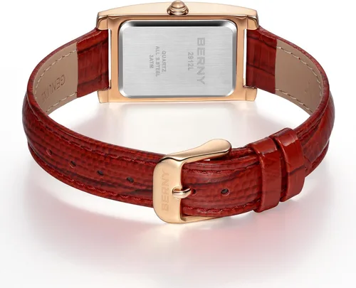 Miniatura 3 de BERNY Reloj rectangular de cuarzo con marcadores clásicos de números romanos para mujer, reloj de pulsera analógico casual con calendario de fecha