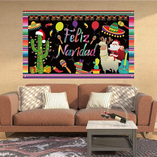 Miniatura 6 de Decoraciones de Feliz Navidad, telón de fondo para fotografía, pancarta de Navidad mexicana, decoraciones de Navidad y suministros para fiesta