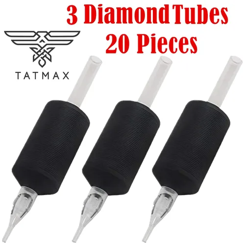 Miniatura 2 de Tatmax - 20 tubos desechables de 1 pulgada y 0.984 in, puntas transparentes de silicona negra, redondos, diamantes, tubos planos