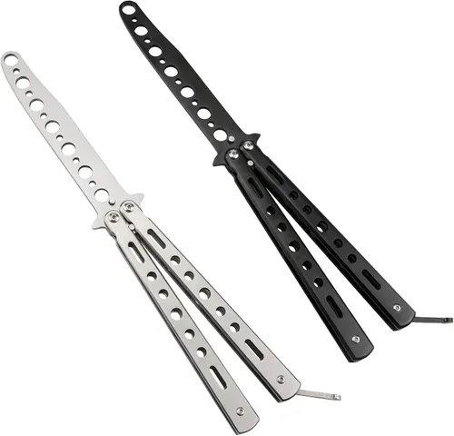 Little World Cuchillo de mariposa – Paquete de 2 cuchillos de mariposa herramienta de práctica de acero de metal – Peine plegable sin afilar para