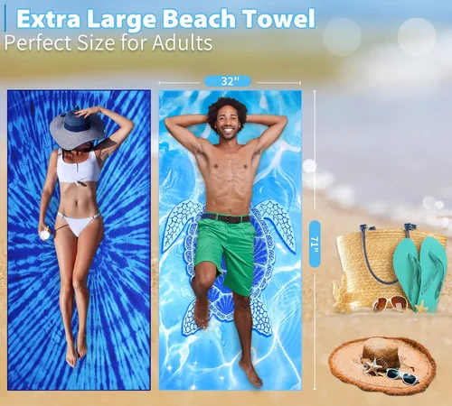 Miniatura 39 de Paquete de 2 toallas de playa ligeras y delgadas de gran tamaño de 71 x 32 pulgadas, toallas grandes de microfibra extra grandes sin arena