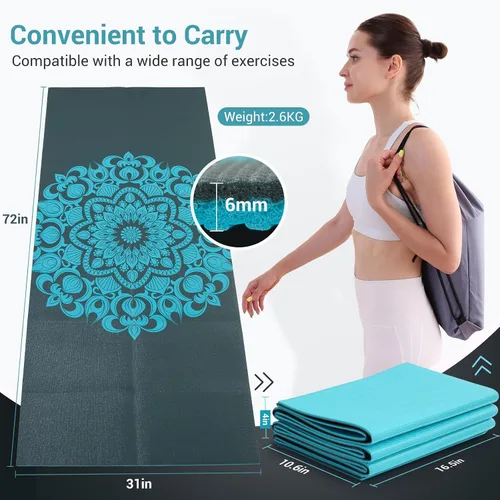 Miniatura 7 de Avoalre - Esterilla de yoga plegable, 72"x 32"x 0.24" extra ancha, antideslizante, para ejercicio, fitness, yoga, esterilla de pilates de alta