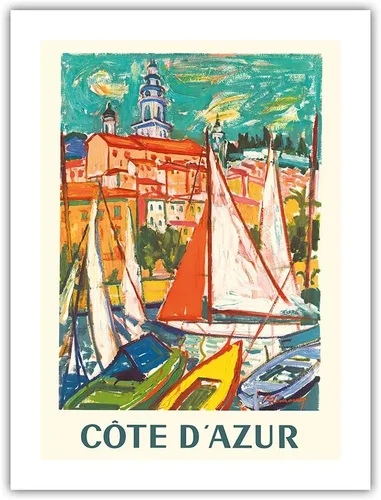Miniatura 6 de Côte D'Azur - Menton France - Póster de viaje vintage por Roger-Marcel Limouse c.1965 - Papel de bambú de 10.23 oz/m² (sin marco) 12 x 16 pulgadas