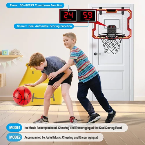 Miniatura 4 de Basketball Hoop Indoor for Kids(4-12 Years Old), Over The Door Basketball Hoop with Scoring, Countdown and Music Accompaniment, Christmas Toys