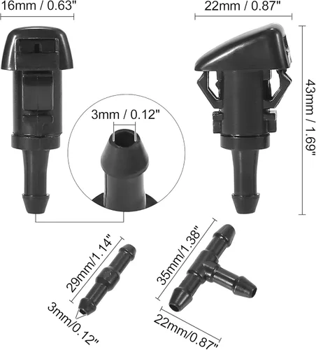 Miniatura 6 de ACROPIX Kit de pulverizador de boquilla para limpiaparabrisas delantero para Dodge Grand Caravan con conector de manguera, paquete de 2, color negro