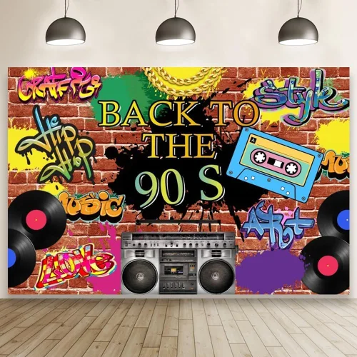Miniatura 2 de Fondo de regreso a los años 90 para fiesta, tema hippie, hip hop, rock, fondo de ladrillo rojo para fotografía, graffiti, pared, calle, decoración