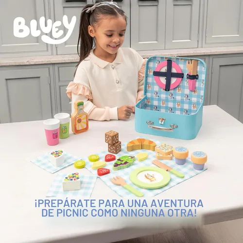Miniatura 2 de 8th Wonder Wooden Bluey Toys - Estuche de transporte de picnic, 30 piezas de cesta de picnic con cubiertos y accesorios de alimentos, juguetes