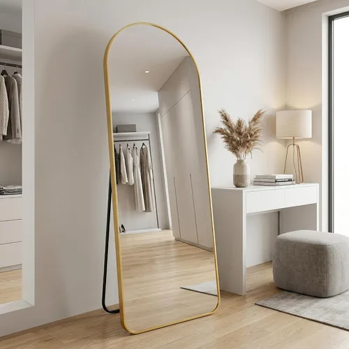 Miniatura 2 de HARRITPURE Espejo Arqueado de Cuerpo Entero - 64"x21" Espejo Grande de Pie con Marco de Aluminio, Espejos de Tocador con Soporte para Dorado-re