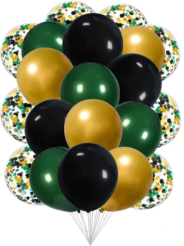 We Moment Globos negros de 12 pulgadas color verde oscuro y dorado metálico cromado con globos de confeti, para baby shower, decoración de fiesta de