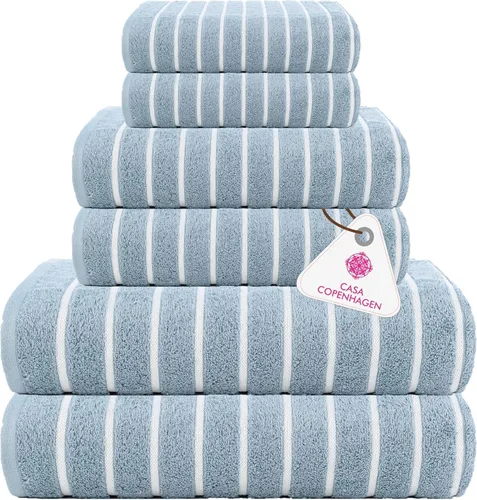 Miniatura 98 de CASA COPENHAGEN Juego de 6 toallas de palomitas de maíz, color azul polvoriento, 21.16 oz/m², 2 toallas de baño, 2 toallas de mano y 2 toallas