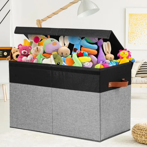 Miniatura 5 de Gowee Caja grande de almacenamiento de juguetes con tapa, cofre resistente organizador contenedor cesta de almacenamiento de juguetes con divisores