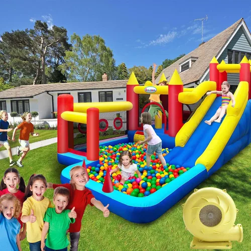 Miniatura 7 de Casa de rebote, castillo inflable con soplador de aire para niños de 3 a 10 años, castillo para saltar con tobogán largo, para interiores