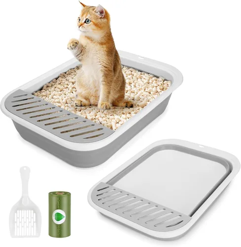 Miniatura 8 de ShineMe - Caja de arena plegable para gatitos, caja de arena pequeña para gatos con pala y bolsa de arena, impermeable, antisalpicaduras para gatos