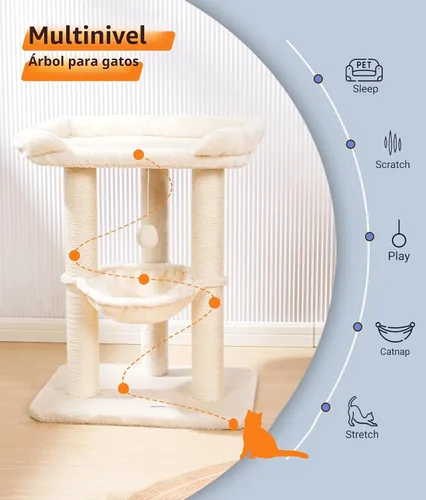 Miniatura 4 de Happi N Pets Torre de Árbol para Gatos Grande de 28 pulgadas para Gatos de Interior, Poste Rascador para Gatos con Cama Grande para Gatos Grandes