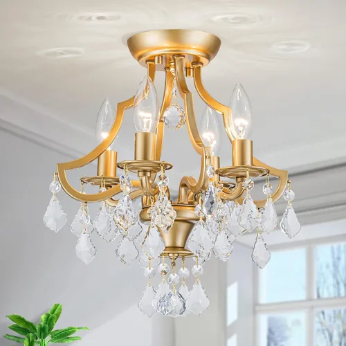 Miniatura 12 de LumFurn Lámpara de Techo de Cristal K9 Moderna de Mediados de Siglo de 4 Luces para Sala de Estar, Vestíbulo, Dormitorio, Lámpara de Montaje