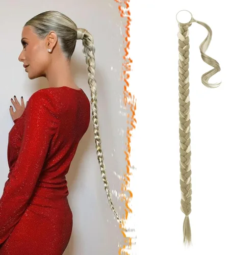 Miniatura 52 de Barsdar Extensión de 26 Pulgadas de Cola de Caballo Trenzada Larga con Banda Elástica - Extensiones de Cabello en Cola de Caballo Recta y Elegante