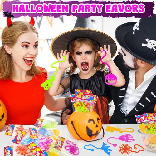 Miniatura 4 de Juguetes de Halloween, regalos a granel para niños, 100 unidades, golosinas adhesivas para manos sin dulces, regalos de fiesta para niños pequeños