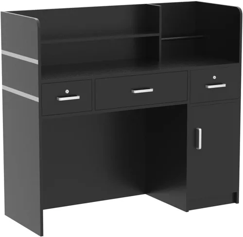 Miniatura 5 de Homsee Moderno escritorio de recepción con 3 cajones, armario de almacenamiento de 1 puerta y estante de gabinete, escritorio de madera