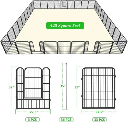 Miniatura 2 de Valla decorativa de metal negro para jardín con puerta, 82 pies de largo, 32 pulgadas de alto, 36 paneles de valla sin excavación, valla de barrera