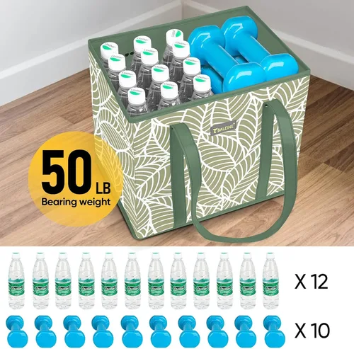 Miniatura 4 de BALEINE Paquete de 3 bolsas reutilizables para comestibles, bolsas de compras plegables para comestibles con parte inferior reforzada y asas Follaje