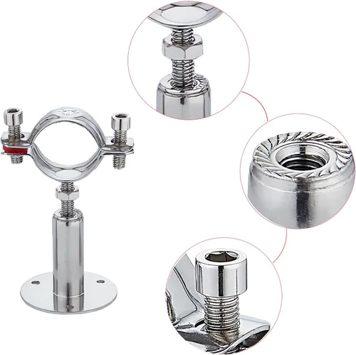 Miniatura 4 de 2 soportes de tubo de montaje en pared y techo, acero inoxidable 304, altura ajustable de 1.18 a 2.36 pulgadas, se adapta a tubos OD de 0.32 a 0.39