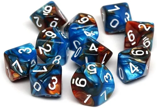 Miniatura 2 de Paquete de diez dados D10 – Colección a juego de 10 dados poliédricos de plástico (remolino de cobalto y cobre)