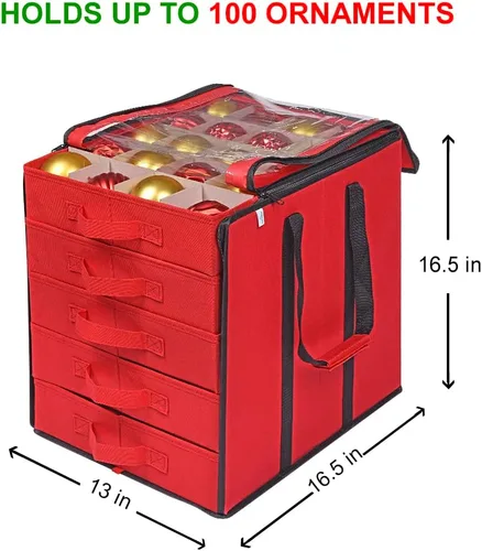 Miniatura 5 de ProPik Cajas de almacenamiento de adornos navideños con divisores, 5 bandejas separadas, soporte para adornos, mantiene 100 adornos navideños, bolsa