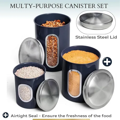 Miniatura 4 de Mixpresso Juego de 3 recipientes de color azul aguamarina para la cocina, juego de recipientes herméticos con ventana transparente, tarros
