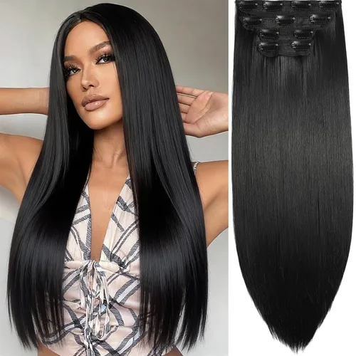 Miniatura 17 de Burgundy Clip in Hair Extensions, 4 PCS Natural Soft Long Wavy Clip on Synthetic Hair Hairpieces Curly 20Inch Curly Thick Hair 11 Clips