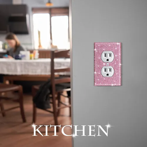 Miniatura 5 de 4 piezas de cubiertas de placa de interruptor con purpurina rosa con diamantes de imitación para placa de pared, decoración de habitación preparada