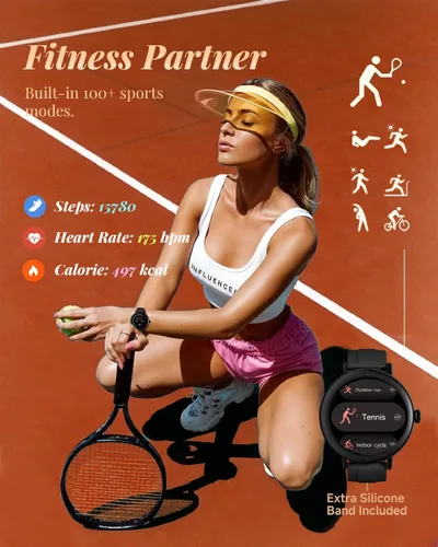 Miniatura 3 de TOOBUR Reloj inteligente para mujer con dos bandas, reloj de seguimiento de fitness, monitor de frecuencia cardíaca, contador de pasos, compatible