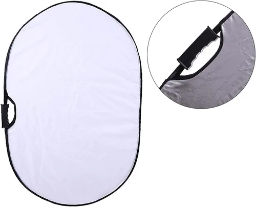 Miniatura 4 de Reflector portátil de fotografía plateado y blanco, reflector ovalado plegable 2 en 1 de 23 x 35 pulgadas/23.6x35.4 in, reflector de luz multidisco