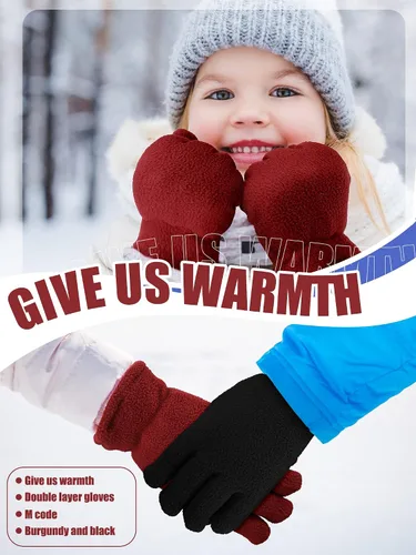 Miniatura 4 de SATINIOR 3 pares de guantes de invierno de forro polar para niños y niñas, guantes cálidos para niños y niñas, suministros de actividades al aire