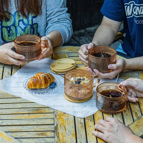 Miniatura 4 de 4 tazas de café, tazas de café vintage, recipientes de avena durante la noche con tapas y cucharas, vasos de café de 14 onzas, juego de vasos