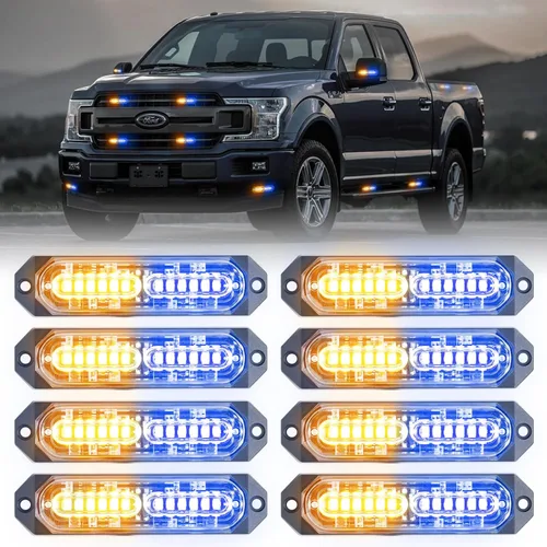 Miniatura 9 de 8 Piezas Luces Estroboscópicas de Emergencia de Montaje en Superficie Ámbar Blanco para Camiones, Barra de Luz Intermitente de Advertencia