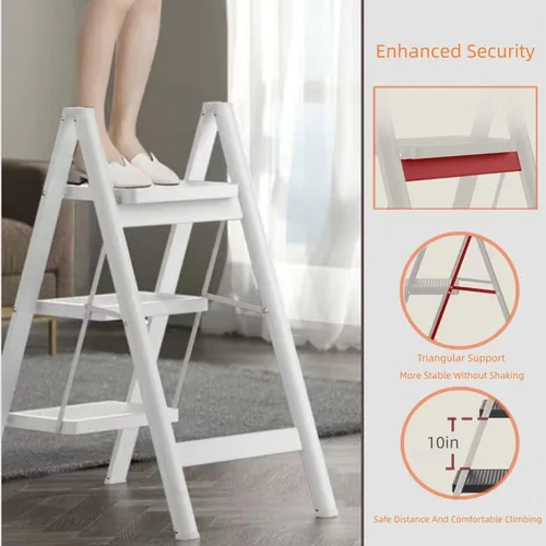 Miniatura 3 de Escalera de 3 escalones, taburete plegable con pedal antideslizante ancho, capacidad de carga de 330 libras, ligero y portátil para ahorrar espacio