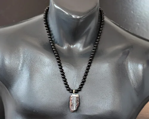 Miniatura 70 de Colgante de turmalina cruda natural, Collar de cuentas de ónix negro genuino, Collar de piedra negra, Collar de piedras preciosas, Cuentas de 0.315