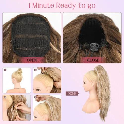 Miniatura 3 de HOOJIH Extensión de cola de caballo, extensiones de cabello con cordón para cola de caballo de 26 pulgadas de largo, pelo rizado y ondulado natural