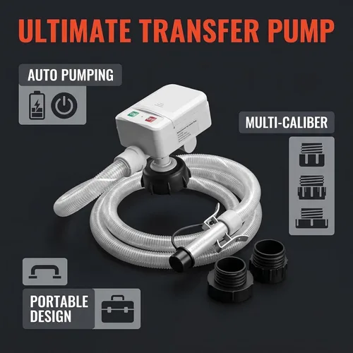 Miniatura 3 de Bomba de transferencia de combustible alimentada por batería, sifón portátil sin derrames, con 3 adaptadores y apagado automático para gas, Gris