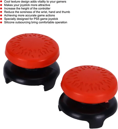 Miniatura 2 de ASHATA 2 unids Thumbstick para textura 3D Pulgar Grip Stick Joystick Thumbstick para PS 5 Controller Rojo