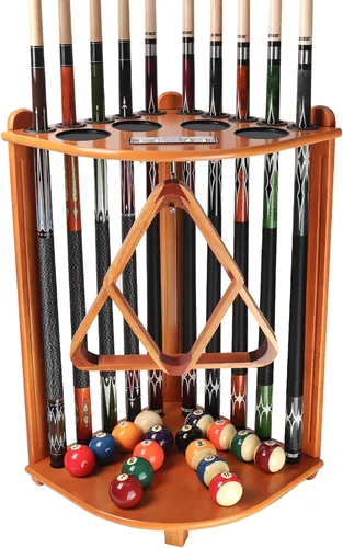 Miniatura 13 de GSE Games & Sports Expert Estantes para tacos de billar con soporte de suelo estilo esquinero con contadores de puntuación, contiene tacos de Caoba