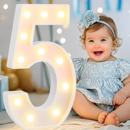 Miniatura 22 de Pooqla Letras y Números Decorativos con Luces LED, Letras y Números de Neón de Plástico Blanco para Decoración de Fiestas, Bodas, Funciona