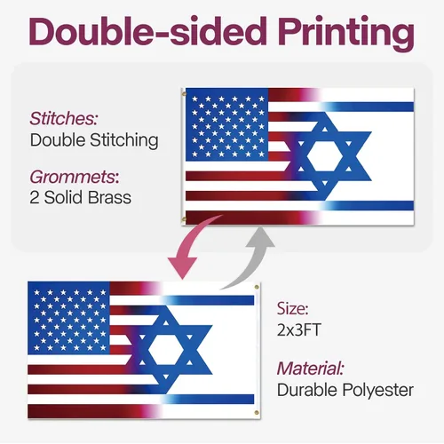 Miniatura 3 de Bandera estadounidense de la amistad israelí de 2 x 3 pies para decoración de habitaciones al aire libre, bordes de doble costura y 2 ojales de 1