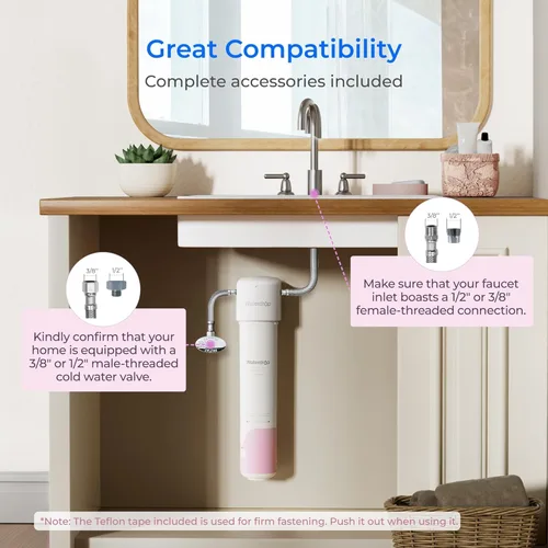 Miniatura 5 de Waterdrop BFU1 Filtro de agua para baño, para el cuidado facial, agua suave, enriquecido con estroncio Lavabo de baño White-Direct Connect