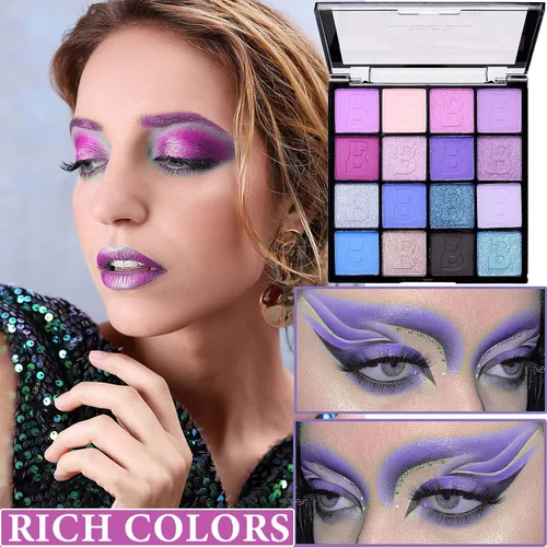 Miniatura 2 de Paleta de sombra de ojos morada con purpurina, paleta de maquillaje de sombra de ojos mate brillante, paleta de maquillaje altamente pigmentada