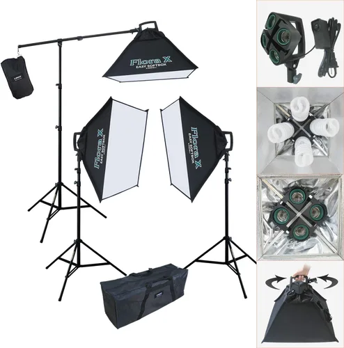 LINCO Lincostore Fotografía Continua Video Studio 3 Softbox Boom Stand Digital Video Hair Lighting AM170 W/12 Bombilla