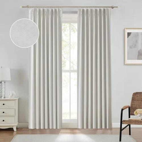 Miniatura 19 de Central Park Paneles de cortinas plisadas opacas con textura de lino, con aislamiento térmico y pestaña trasera, para sala de estar o dormitorio